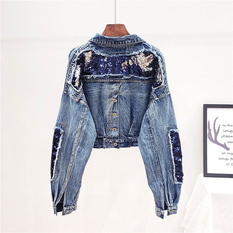 Heavy Industry Sequins Short Doll Sleeve Denim Jacket Women - www.Shopthatapp.com