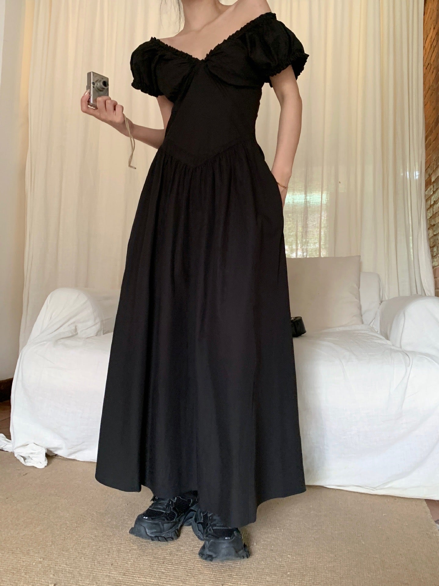 V-Back Ruched Midi Dress - www.Shopthatapp.com