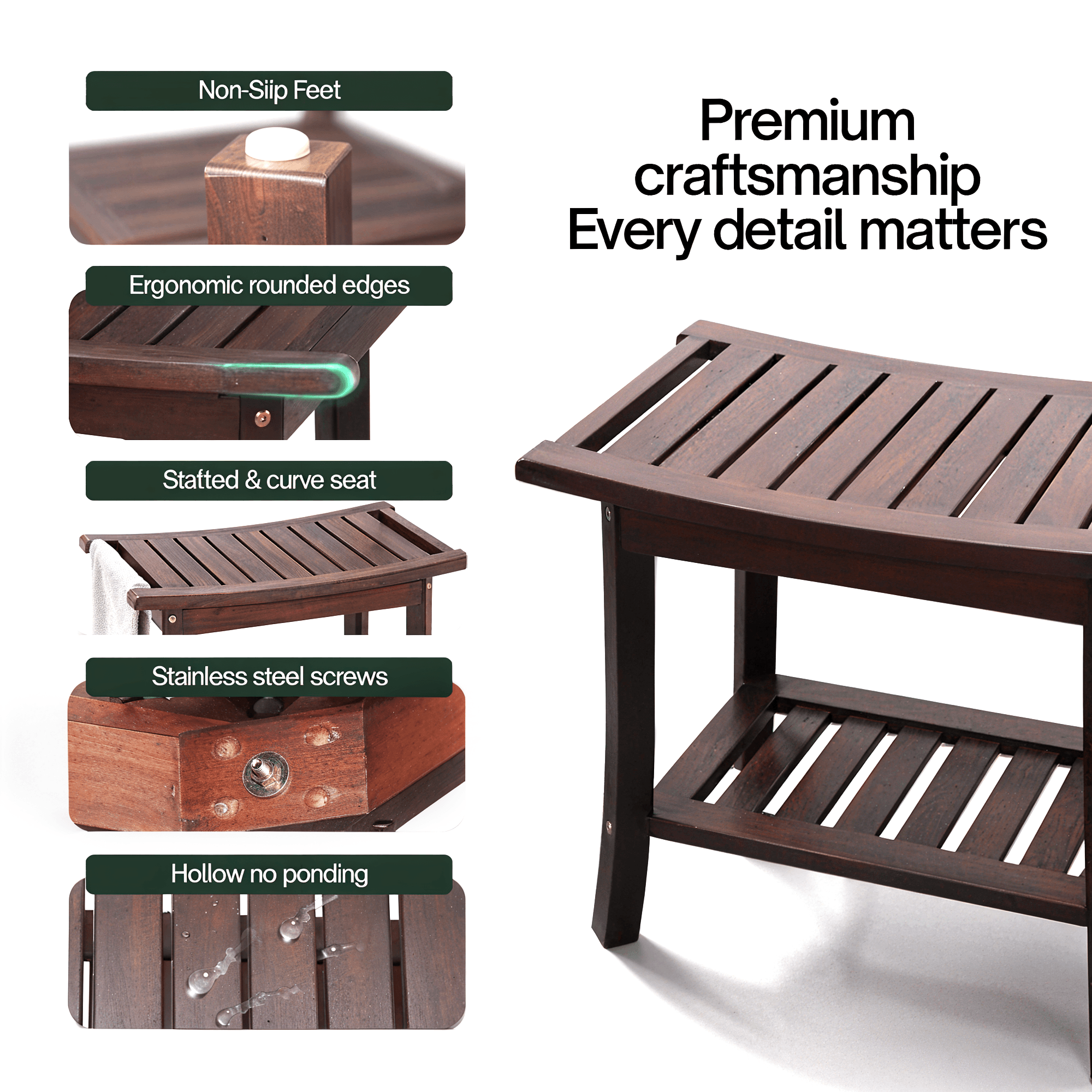 Tranquillo Wood Shower Bench, Shower Stool Wood - www.Shopthatapp.com