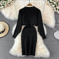 Autumn Winter Sassy Woolen Knitted Two Piece Midi Sweater Dress Outfit set - www.Shopthatapp.com