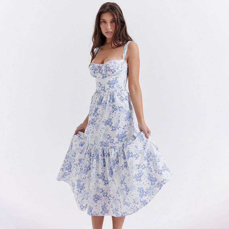 Spring And Summer Comely Pastoral Style Sling Floral A Swing Cake Dress - www.Shopthatapp.com