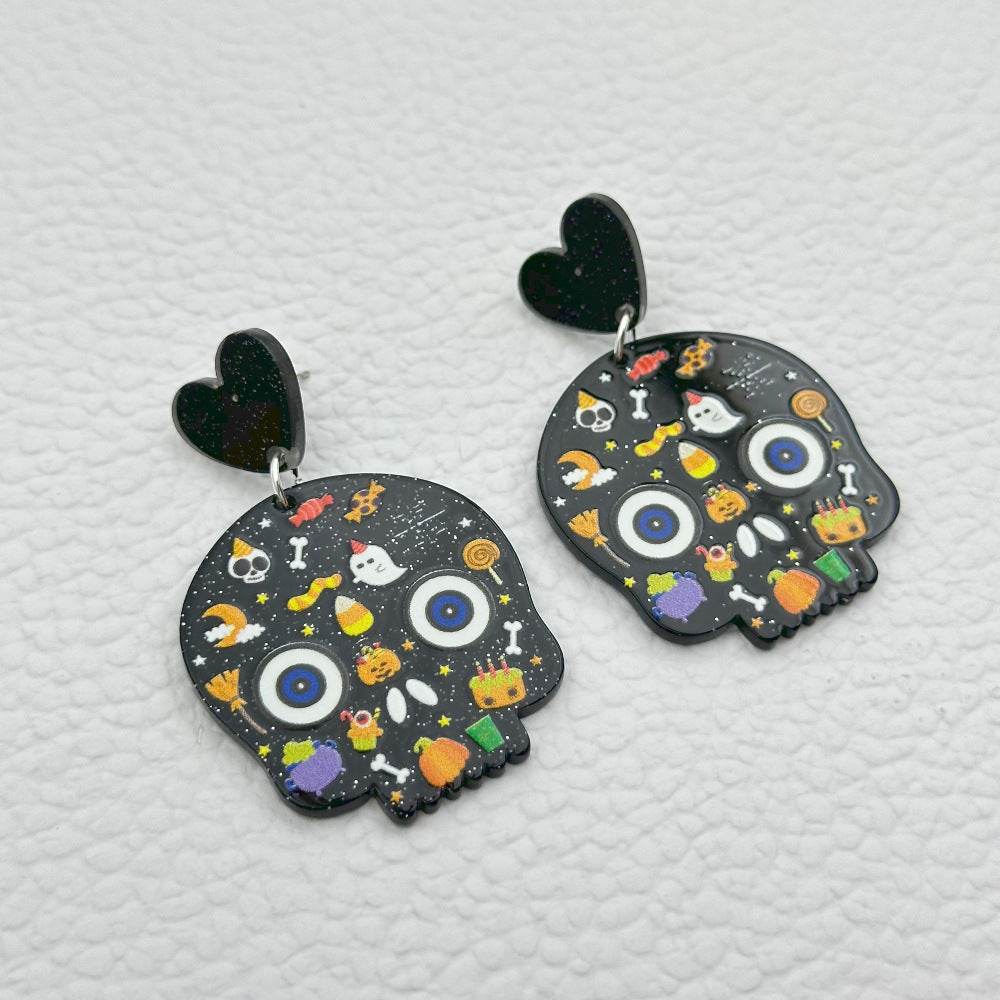 Halloween Day Ornament Colorful Ghost Eyes Funny Acrylic Earrings For Women - www.Shopthatapp.com