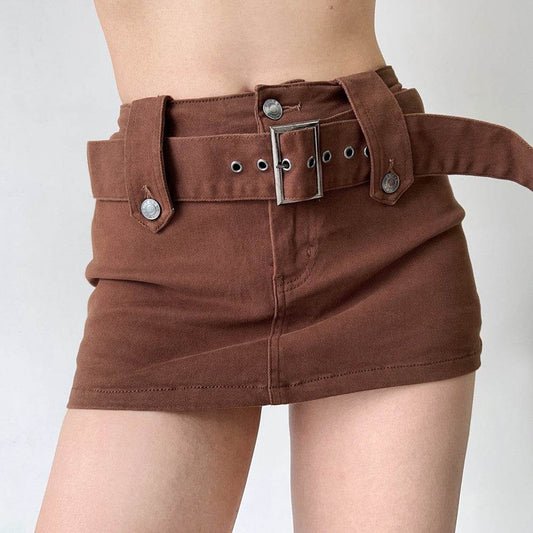 American Retro Wide Waistband Denim Mini Skirt with Belt - www.Shopthatapp.com