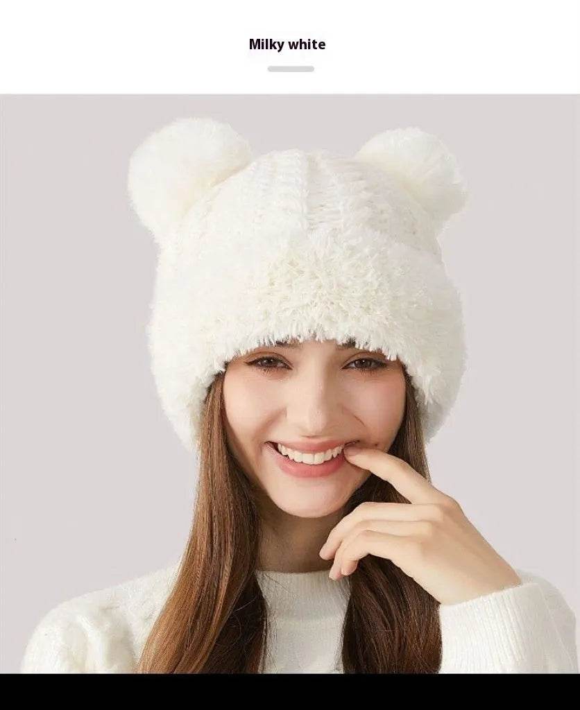 Women Winter Cute Fur Ball Knitted Beanie Hat Outdoor - www.Shopthatapp.com