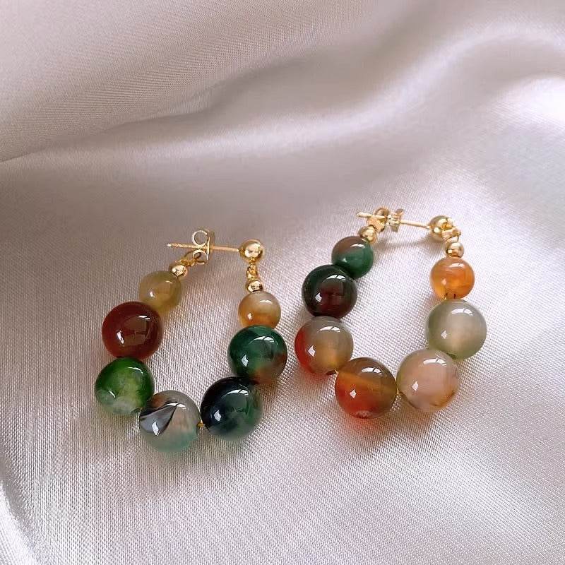 Peacock Agate Jade Beaded Earrings - www.Shopthatapp.com