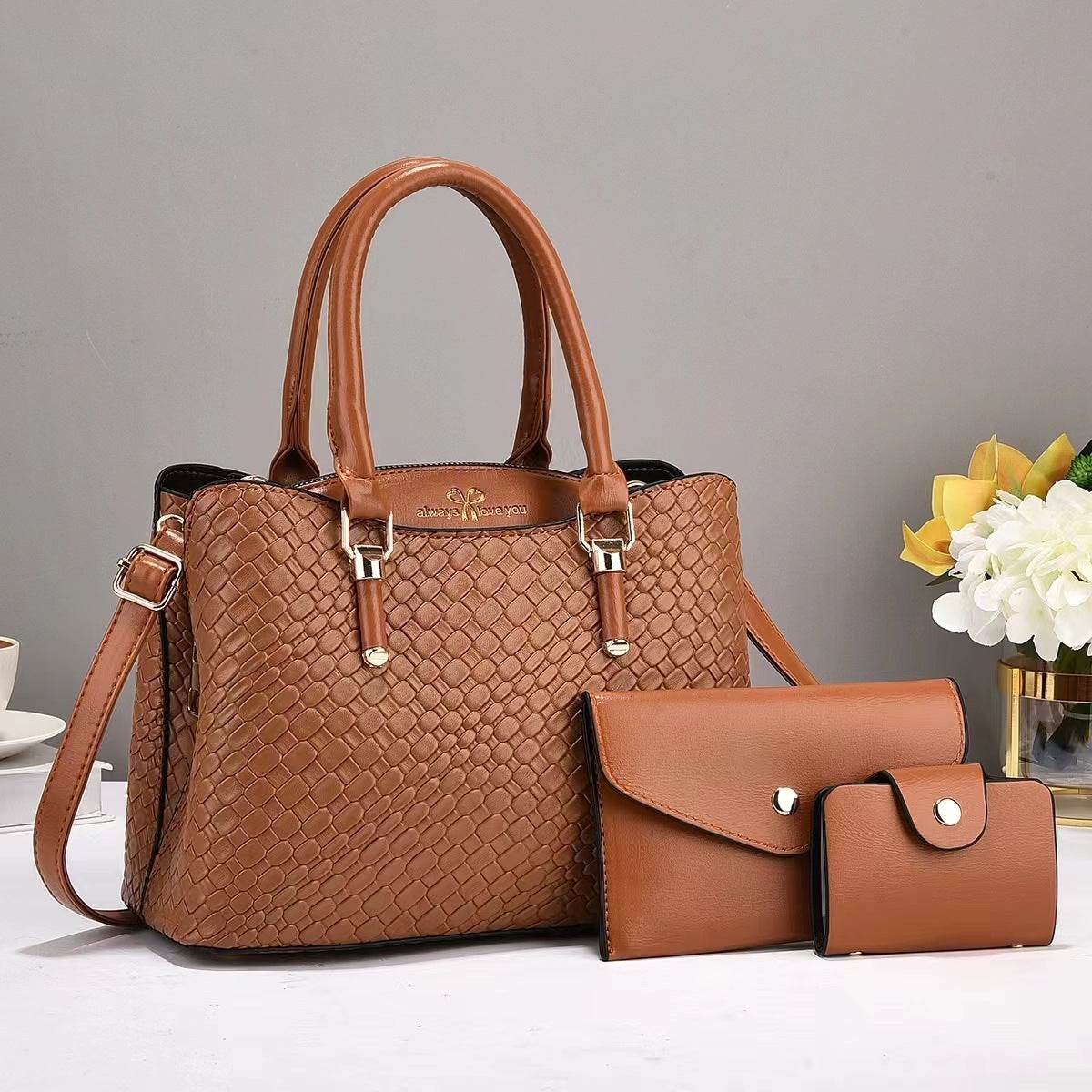 Woven Texture Three-piece Set Large Capacity One Shoulder Combination Bags women - www.Shopthatapp.com