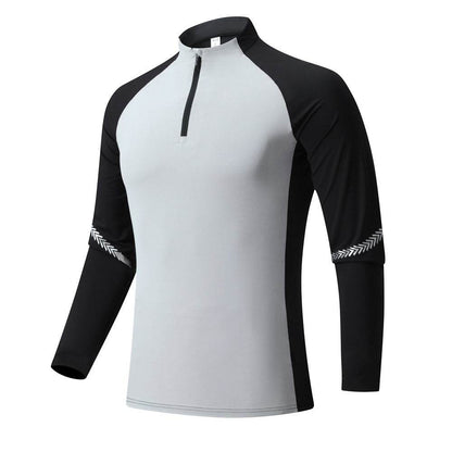Mock Neck Half Zip  Workout top for Men Long Sleeve exercise top - www.Shopthatapp.com