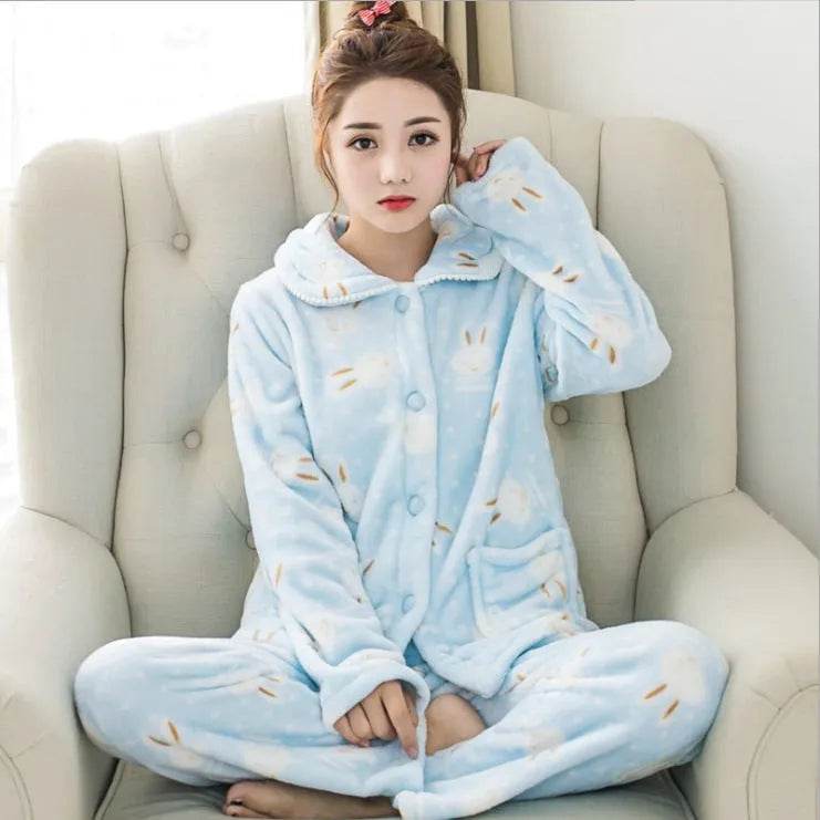 Women Coral Velvet Fleece Pajamas Fall Winter Loungewear Flannel  Sleepwear - www.Shopthatapp.com