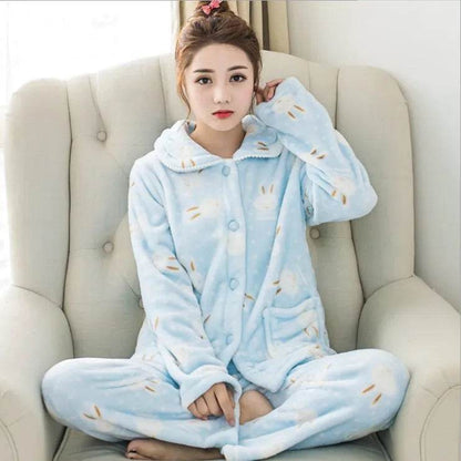 Women Coral Velvet Fleece Pajamas Fall Winter Loungewear Flannel  Sleepwear - www.Shopthatapp.com