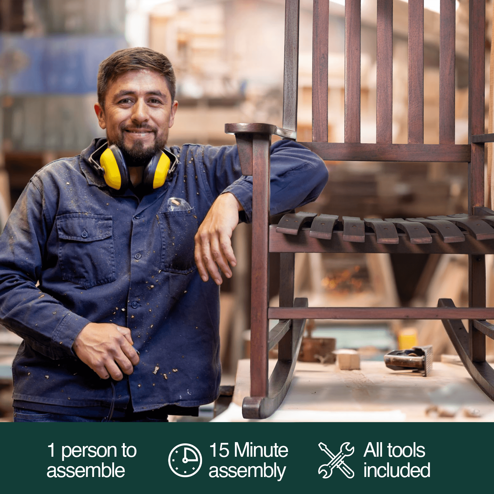 Tranquillo Oasis Wooden Rocking Chair for Patio, Porch, or Indoor Use - www.Shopthatapp.com