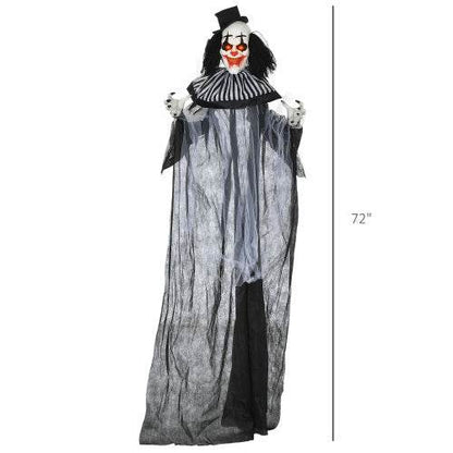 HOMCOM 6 Life Size Outdoor Halloween Decoration, Classic Black And White Striped Clown Animatronic, Sound And Motion Activated Animated Prop With Light Up Eyes  Sounds - www.Shopthatapp.com