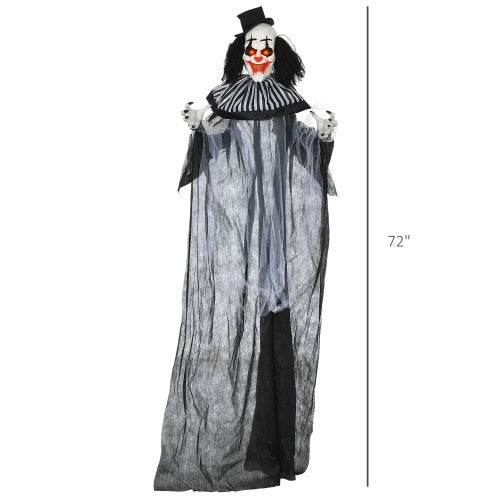HOMCOM 6 Life Size Outdoor Halloween Decoration, Classic Black And White Striped Clown Animatronic, Sound And Motion Activated Animated Prop With Light Up Eyes  Sounds - www.Shopthatapp.com