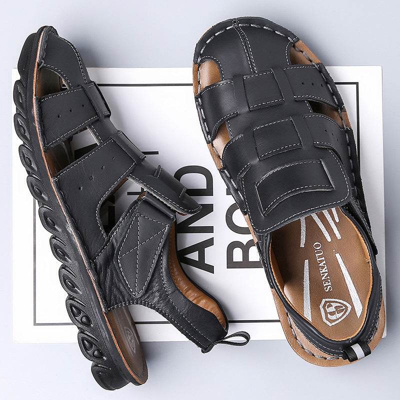 Men's Leather Sandals Soft Bottom Non-slip - www.Shopthatapp.com
