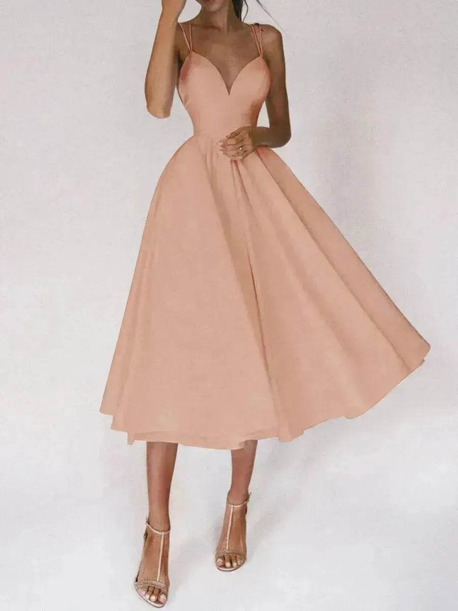 Charming V-neck Suspender Dress Summer Fashion A-Line Long Dresses For Women Sleeveless Skater Dress for Wedding cocktail evening  dinner party events - www.Shopthatapp.com