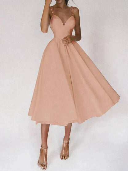 Charming V-neck Suspender Dress Summer Fashion A-Line Long Dresses For Women Sleeveless Skater Dress for Wedding cocktail evening  dinner party events - www.Shopthatapp.com