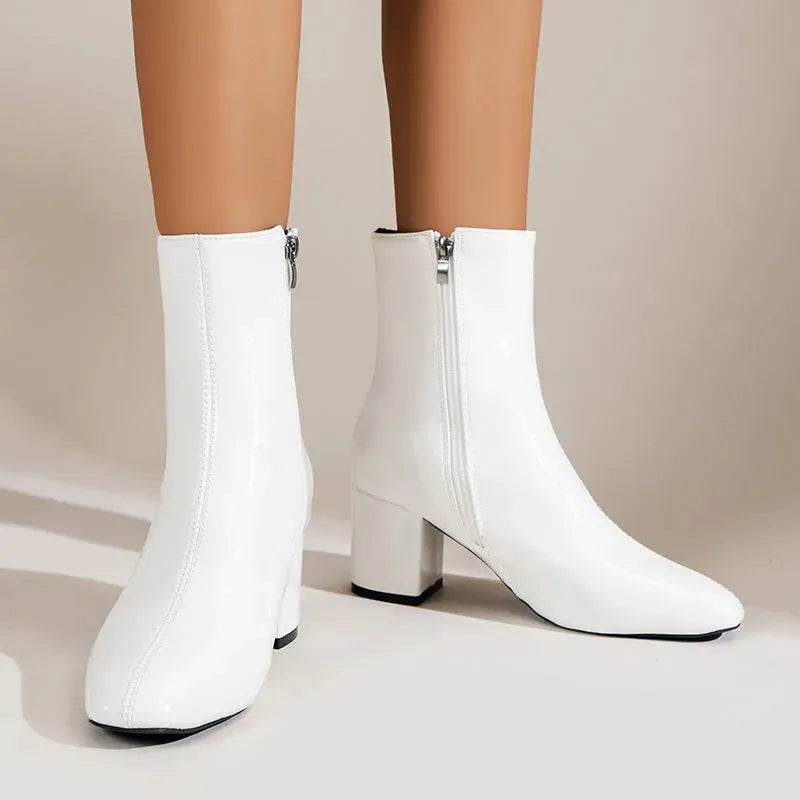 Winter Chunky Heel Pointed Toe Boots With Side Zipper Fashion Mid-calf Boot For Women Shoes - www.Shopthatapp.com