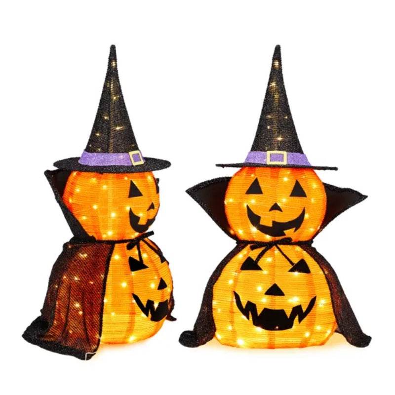 2Packs 3FT Halloween Collapsible Lighted Pumpkin Decoration, 176 LED Pop-Up Pumpkin Lamp With Cape, Plug In Halloween Jack-O-Lantern With Metal Stand For Indoor Outdoor Garden Patio Party Decor - www.Shopthatapp.com
