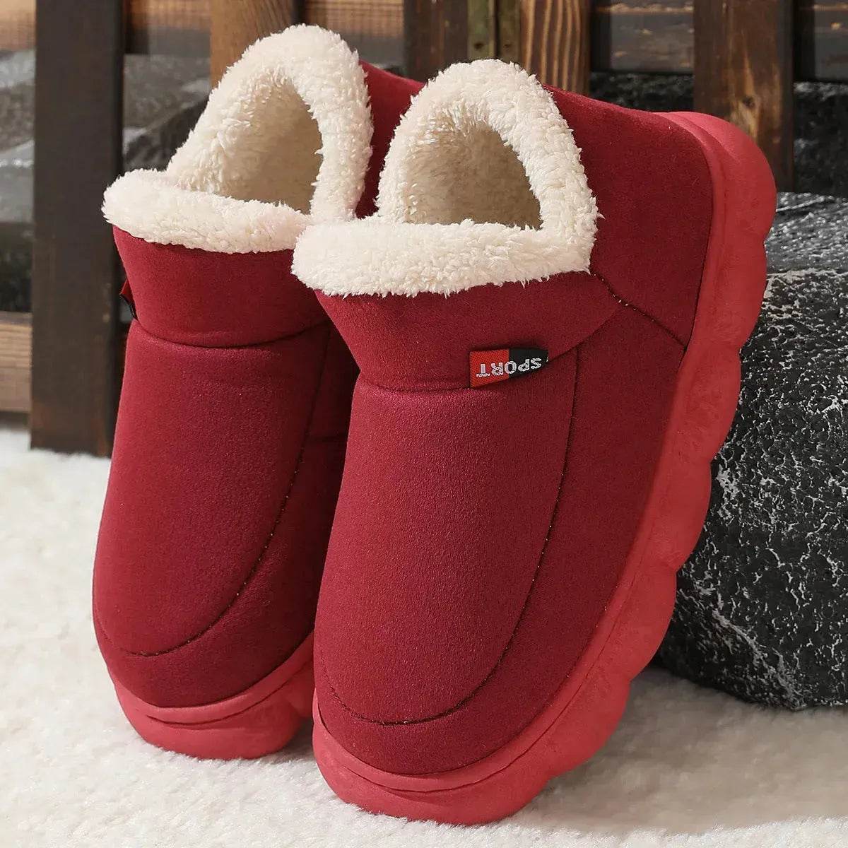 Winter Plush Cotton Shoes Women Men Warm Suede House Shoes For Parents Solid Color Thick-soled Garden Shoes Outdoor - www.Shopthatapp.com