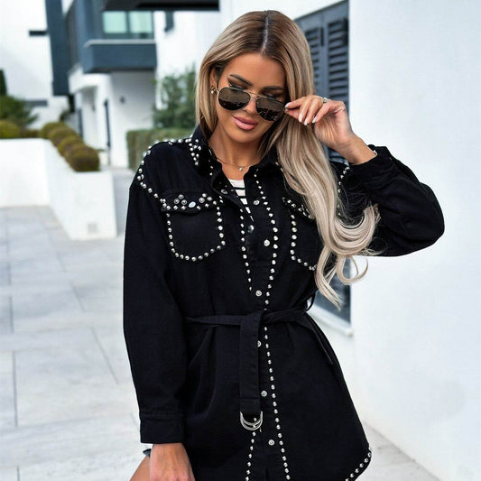 Denim Jacket Women – Retro Street Style Loose Rivet Design - www.Shopthatapp.com