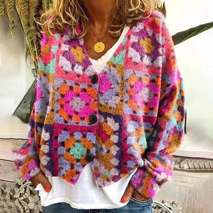 New Christmas Abstract Flowers Printing Sweater Fashion Casual Short Cardigan Coat Womens Clothing - www.Shopthatapp.com