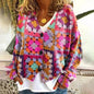 New Christmas Abstract Flowers Printing Sweater Fashion Casual Short Cardigan Coat Womens Clothing - www.Shopthatapp.com
