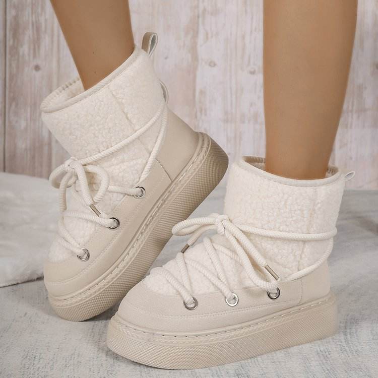 Plus Size Platform Cross Strap Snow Boots - www.Shopthatapp.com