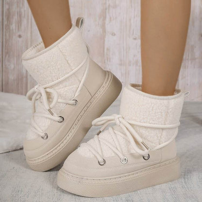 Plus Size Platform Cross Strap Snow Boots - www.Shopthatapp.com