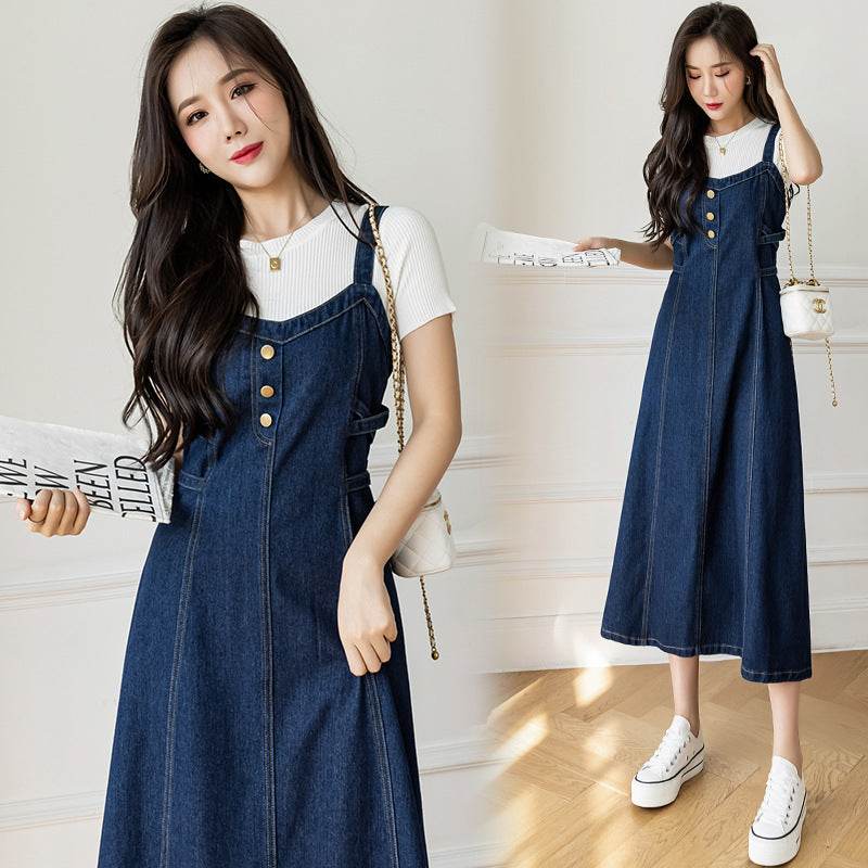 Spring And Autumn New Korean Style Casual All-matching Jeans Suspender Dress - www.Shopthatapp.com