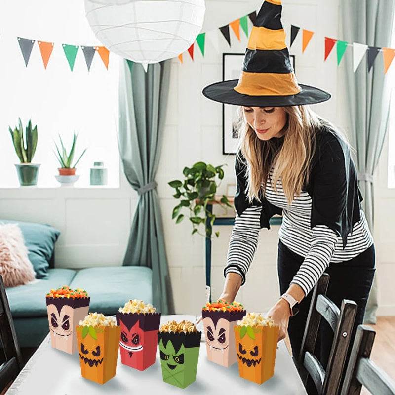 12 Pieces Halloween Popcorn Box Halloween Party Favor Snack Treat Boxes Candy Cookie Container Decorations Gifts For Popcorn Sales Halloween Party Favor Supplies - www.Shopthatapp.com