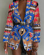 Fashion Printed Shawl Collar Single-breasted Belt Vintage Blazer Women - www.Shopthatapp.com