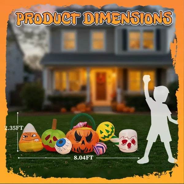 8FT Long Halloween Inflatables Pumpkins Eyeball Candy Outdoor Decorations, Blow Up Yard Decoration With Built-in LEDs Lighted For Lawn Garden Outside Indoor Decor - www.Shopthatapp.com