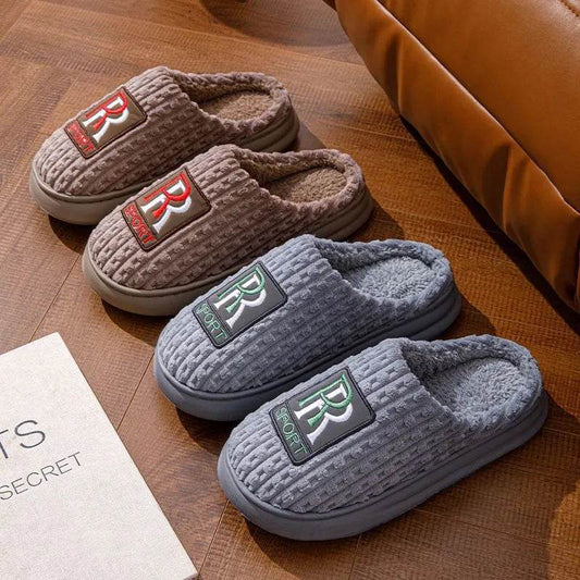 Men's Letter Plush Slippers Winter Warm Non-slip House Shoes Plus Size Indoor Bedroom Floor Home Slipper For Women - www.Shopthatapp.com