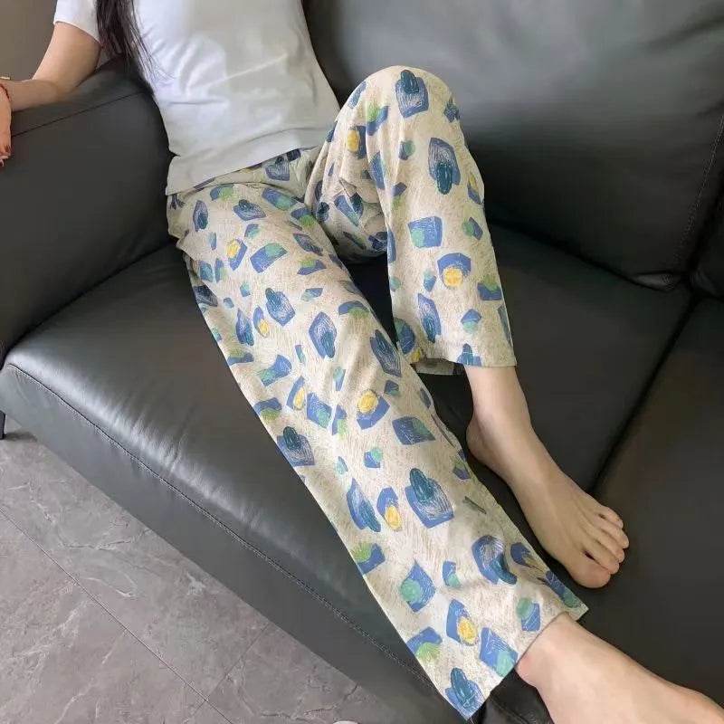 Cotton Silk Pajama Lounge trouser Pants Summer Women - www.Shopthatapp.com