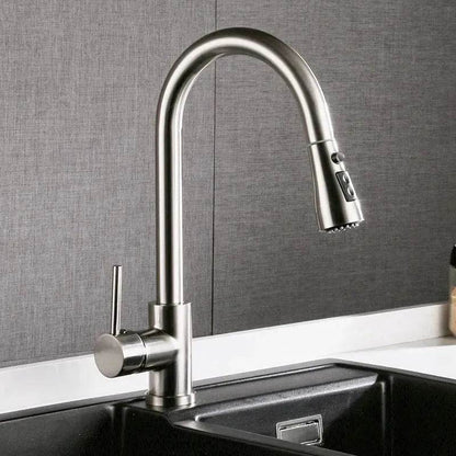 Brushed Kitchen Sink Faucet with Sprayer - Stainless Steel - www.Shopthatapp.com