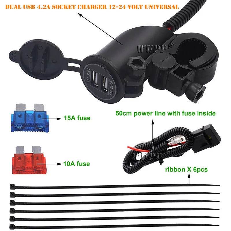 4.2A Dual USB Mobile Phone Motorcycle Car  Charger - www.Shopthatapp.com