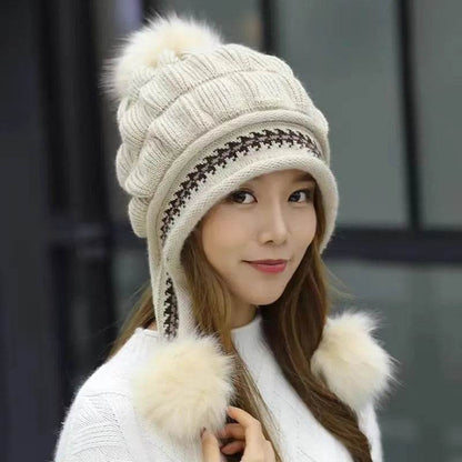 Women Cozy Knit Fleece-Feel Beanie With Ear Flaps Winter Hat Perfect For Skiing & Outdoor Activities - www.Shopthatapp.com
