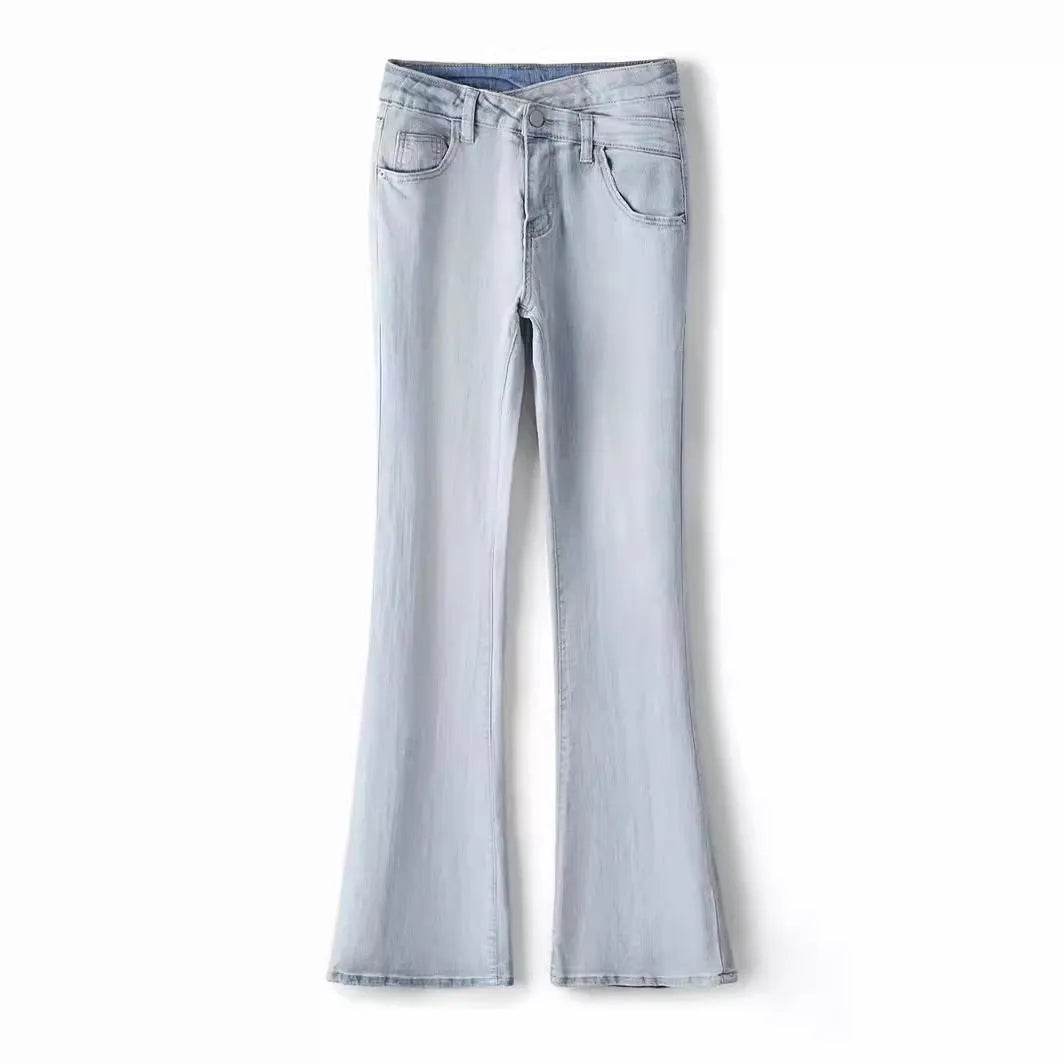 Women's Light-colored High Waist Bootcut Jeans - www.Shopthatapp.com