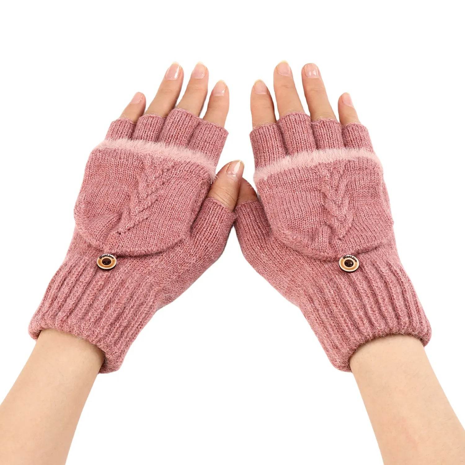 Wool Fingerless Gloves Women's Warm Fashionable Knitted Half Finger Oversleeves - www.Shopthatapp.com