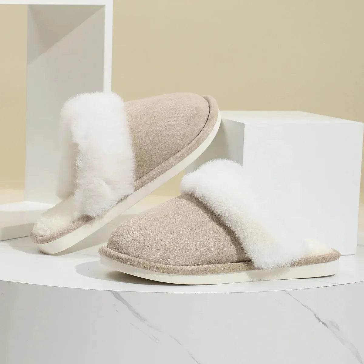 Winter Warm Plush Slippers Home Indoor Non-slip Bedroom Floor Soft Fuzzy Slipper For Couple Fashion Solid House Shoes - www.Shopthatapp.com