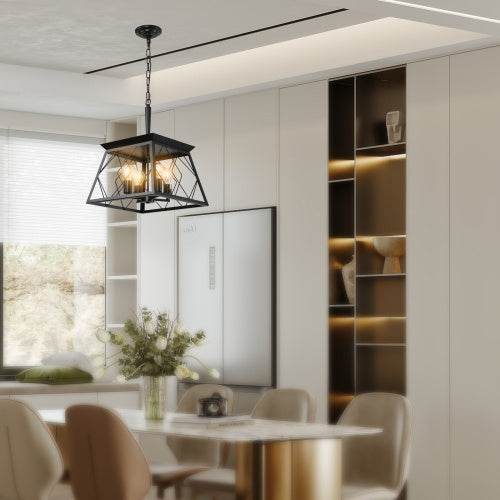 4 Lights Farmhouse Chandelier For Dining Room Black - www.Shopthatapp.com