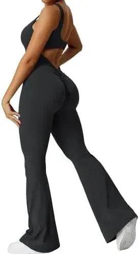 Women Sleeveless Flare Long Pant Yoga Fitness Jumpsuits - www.Shopthatapp.com
