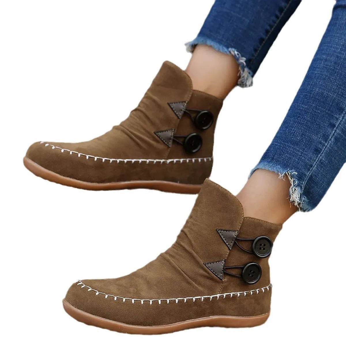 Button Design Ankle Boots For Women Autumn And Winter - www.Shopthatapp.com