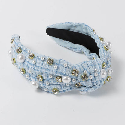 Vintage Fabric Rhinestone Pearl Headband - www.Shopthatapp.com