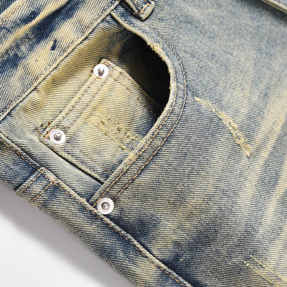Distressed Scratches Denim Straight-leg Pants Men Jeans - www.Shopthatapp.com