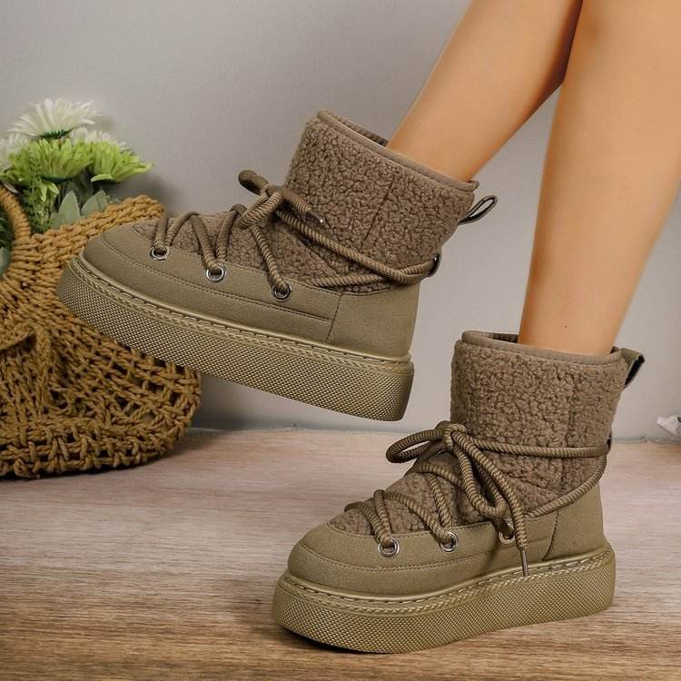 Plus Size Platform Cross Strap Snow Boots - www.Shopthatapp.com