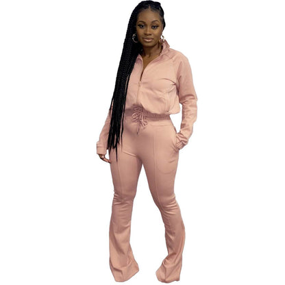 Women 2pcs Long sleeve Wide leg Pant set - www.Shopthatapp.com