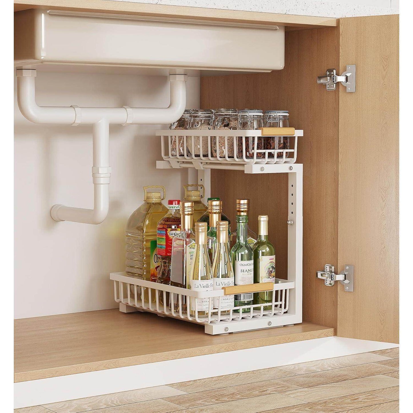Metal Adjustable Height Two-Tier Drawer Kitchen Bathroom Under Sink Storage Rack - www.Shopthatapp.com