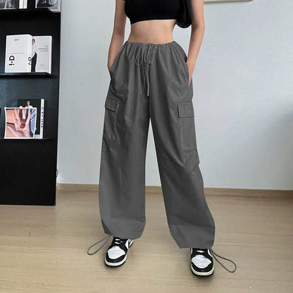 Women's Wide Leg Loose Plus Size Tether Straight Baggy Cargo Pants Women - www.Shopthatapp.com