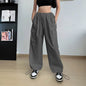 Women's Wide Leg Loose Plus Size Tether Straight Baggy Cargo Pants Women - www.Shopthatapp.com