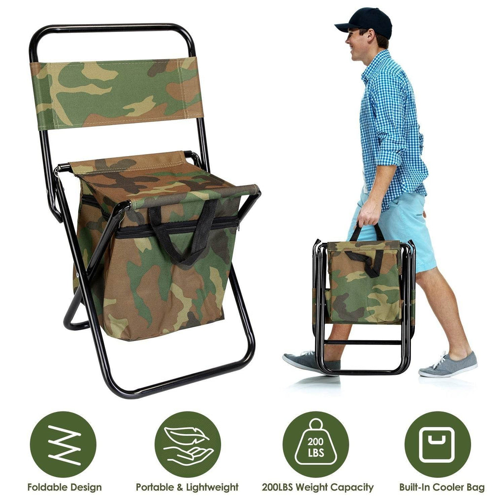 Foldable Fishing Chair With Backrest Built-In Cooler Bag Portable Handle Outdoor Lightweight Fishing Stool For Camping Hiking Hunting - www.Shopthatapp.com
